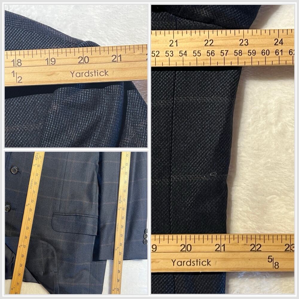 Zegna 15 Milmil 15 Sport Coat 44R Navy Blue Camel Plaid 3/2 Roll - Picture 16 of 16